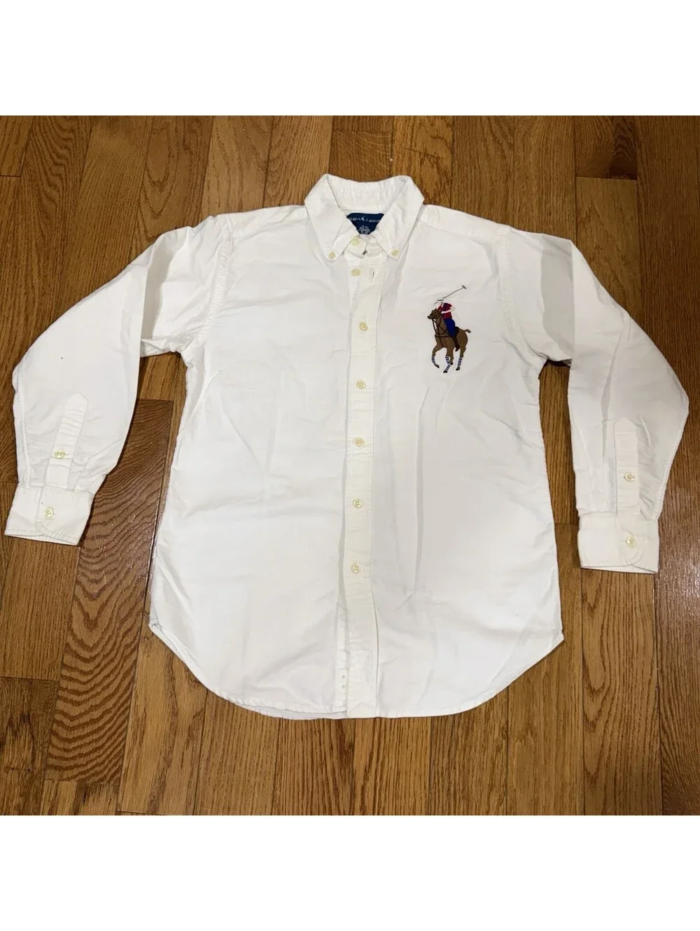 Ralph Lauren Polo Boys Oxford Button Up White M(10-12)  Big Pony Vintage Y2K